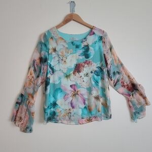 Angela Moda silk floral blouse sz s